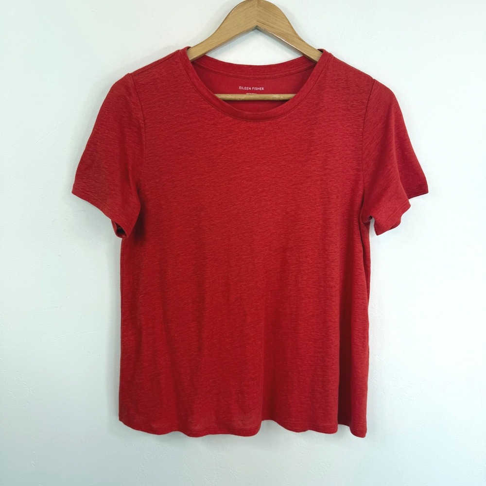 Eileen Fisher Organic Linen Tee XXS Red Slub Crewneck Minimalist Coastal